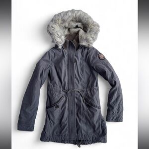 Abercombie and Fitch Sherpa Lined Parka Jacket with Faux‎ trim Hood